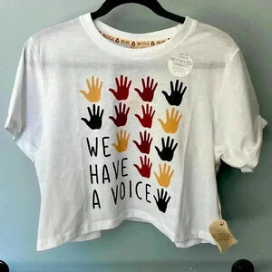 NWT Recycle T-shirt, cropped, size medium.  “We have a voice”
